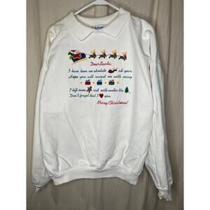 1980s Bellepointe Christmas Denim Collared Santa Angel Reindeer Sweatshirt M